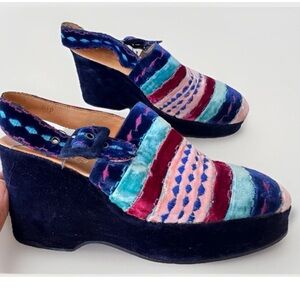 Vtg 70’s Edouard Jerrold Boho Velour Chunky Platform Shoes D. Sevastakis Greece